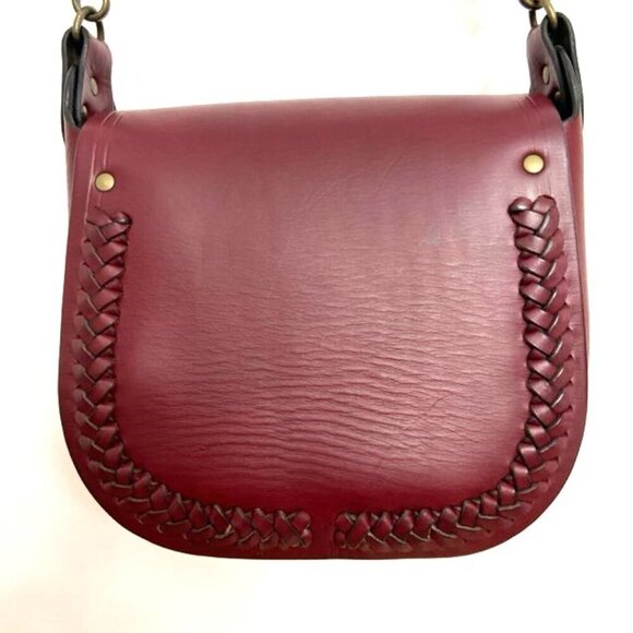 Halikarnas Leather Shoulder Bag Purse Red Removable Braided Strap Boho - Picture 4 of 9